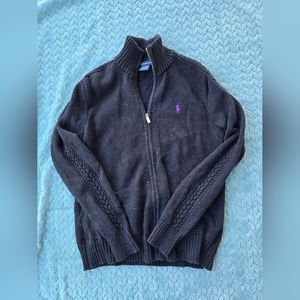 Ralph Lauren Black Cardigan Sweater with Purple Logo
